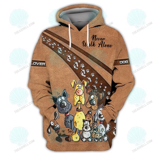 Dog Lover Shirts, Paw Pattern Shirt, Never Walk Alone, Dog 3D Shirt