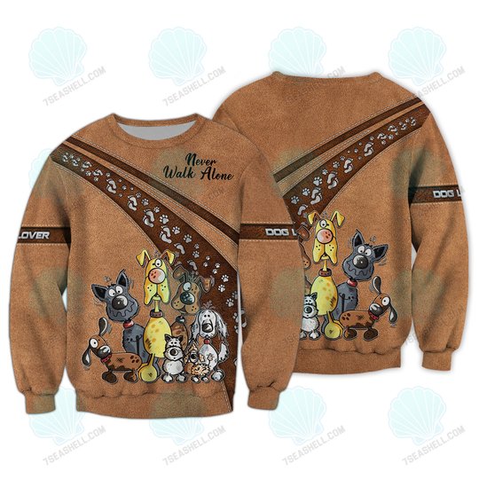 Dog Lover Shirts, Paw Pattern Shirt, Never Walk Alone, Dog 3D Shirt