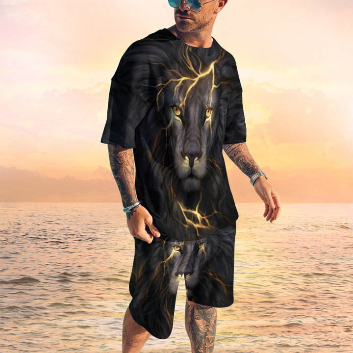 Lion Print Shirt, Lion Shirts, Men Beach Shorts, Tshirt And Board Shorts