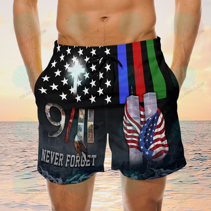 We Will Never Forget 9 11 Flag American Board Shorts, Cross Shorts, Men's Swim Shorts