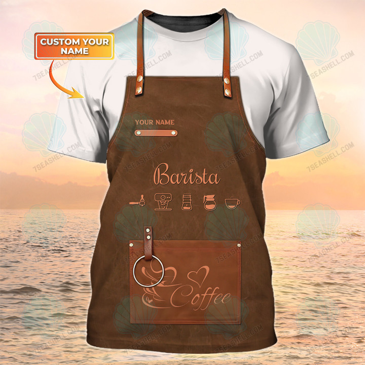Barista Apron 3D Print Shirt Coffee Shop Uniform Brown [Non workwear]