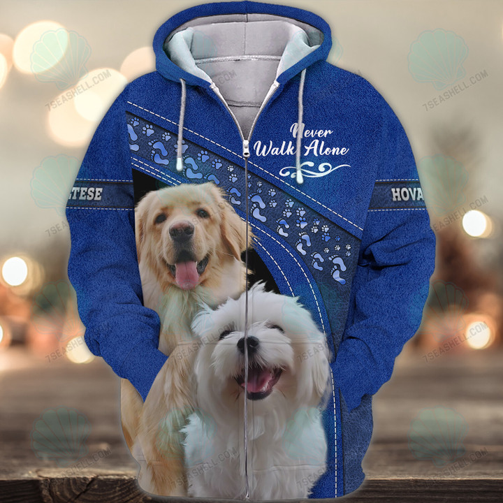 Hovawart And Maltese Love Blue Never Walk Alone 3D Full Print Shirts 1196