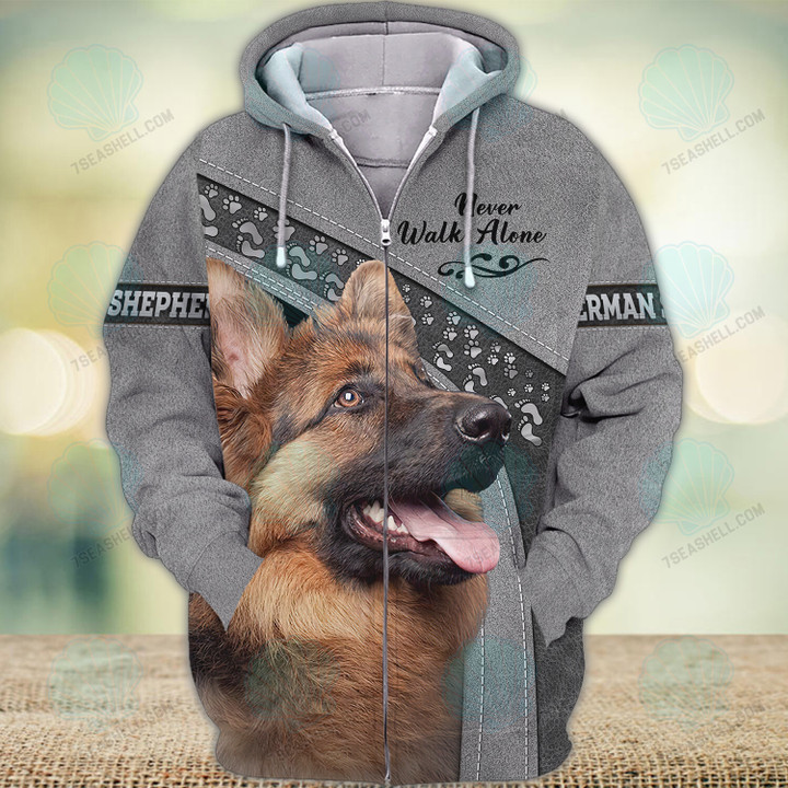 German Shepherd Grey Love Never Walk Alone 3D Full Print Shirts 1370