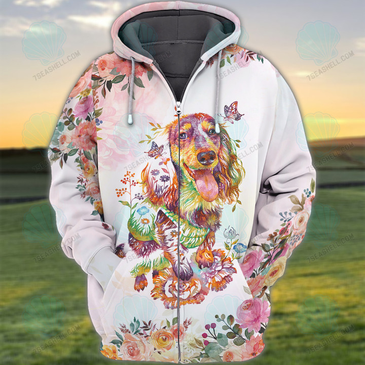 Beautiful Golden Retriever With Floral Pattern 3D Shirt For Dog Lovers Hoodie T Shirt