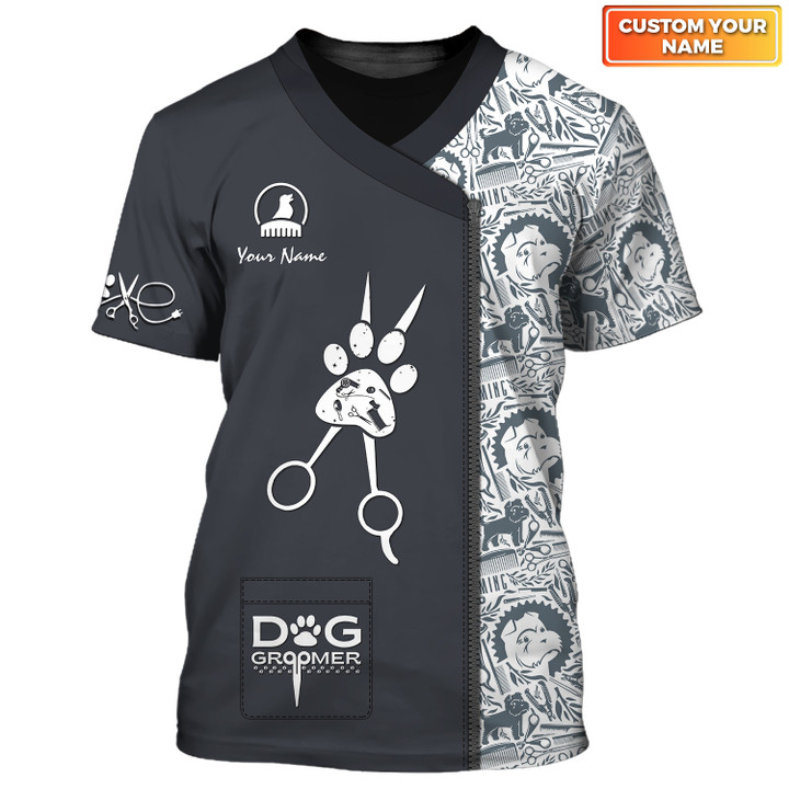Holatshirt Paw Dog Groomer Dog Barber Black Pet Groomer Uniform T-Shirt [Non Workwear]