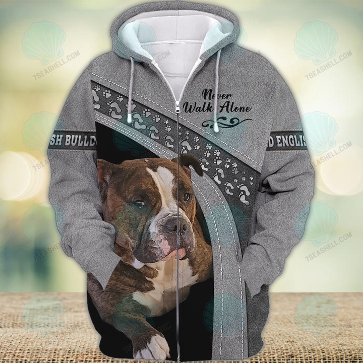 Old English Bulldog Never Walk Alone 3D Full Print Shirts 1858