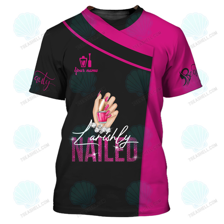 Sexy Pink Nail Artist T shirt Custom Nail Salon Uniform Manicurist Tee Shirt [Non Workwear]