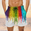 Rainbow OilPainting Swim Trunks, Gay Beach Shorts, Men's Swim Shorts