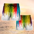 Rainbow OilPainting Swim Trunks, Gay Beach Shorts, Men's Swim Shorts