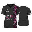 Dental Tools Pattern Tee Shirt Dental Care Uniform Custom Dentist Tshirt Black Pink