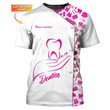 Dentist Pattern Tee Shirt Custom Dental Clinic Uniform White Pink [Non Workwear]