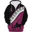 Piano Custom Shirt Pianist 3D Zipper Hoodie Black Pink Gift For Women