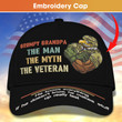 Veterans Embroidery Cap: Grumpy Grandpa - The Man, The Myth, The Veteran.