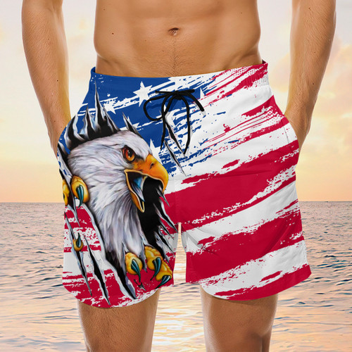 Eagle Men's Swimming Trunks Summer Striped Beach Board Shorts