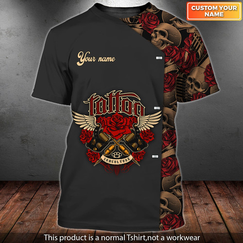 Tattoo Machines And Roses Personalized Name T Shirt