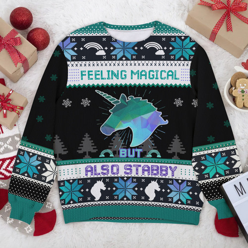 Unicorn Feeling Magical But Also Stabby 3D Sweater Christmas Gift