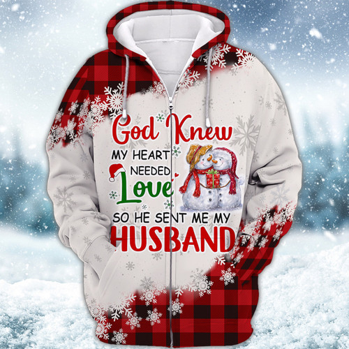 God Sent Me My Husband 3D Printed Christmas Gift For Your Wife Hoodie T Shirt