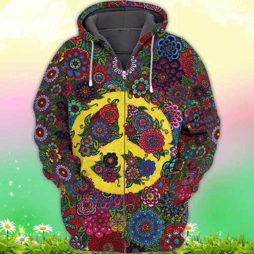 Hippie Sign Flower Pattern 3D Shirt Gift For Hippies Hoodie T Shirt