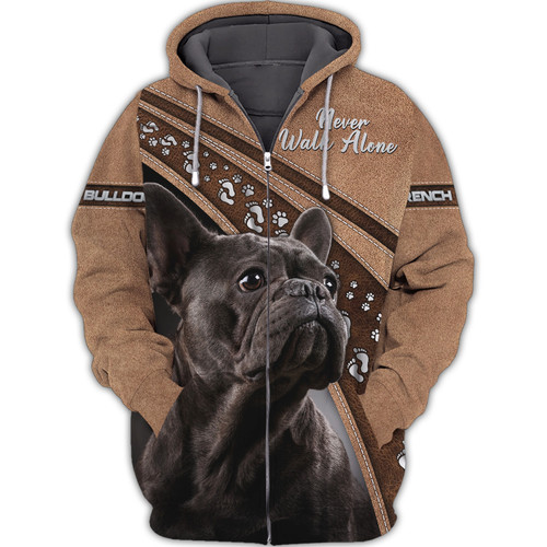 Black Frenchie Bulldog Lover Never Walk Alone 3D Full Print Hoodie T Shirt
