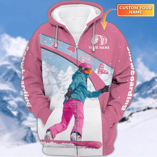 Snowboarder Girl In Mountain, Winter Sport Snowboarding 3D Shirts