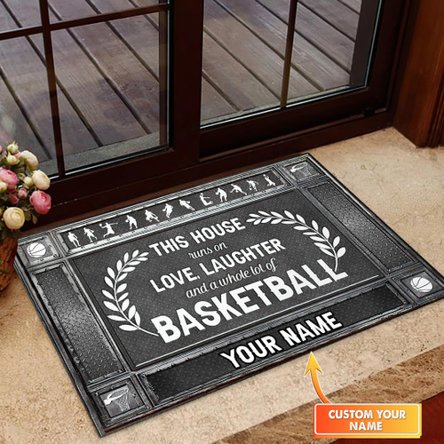 This House Runs On Basketball Personalized Doormat, Basketball Door Rug