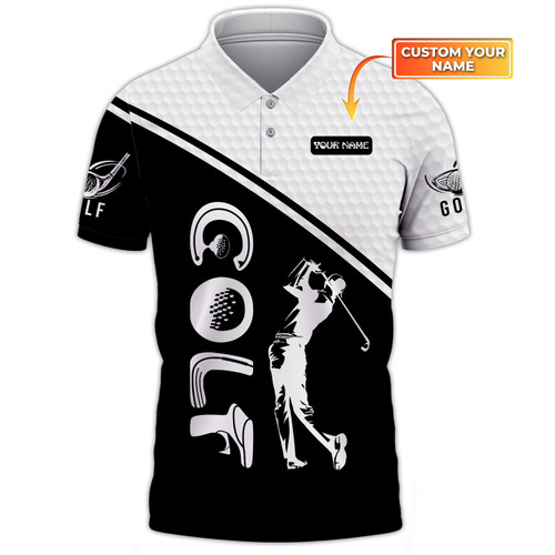 Golf Personalized Name 3D Polo Shirt Gift For Golfers Black & White