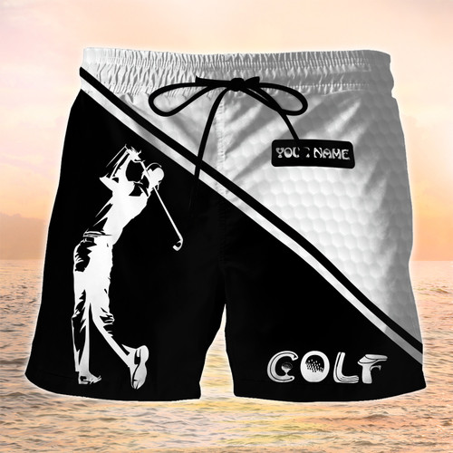 Golf Short Golf Personalized Name 3D Boardshort Gift For Golfers Black & White