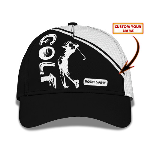 Golf Cap, Golf Personalized Name Ball Cap Gift For Golfers Black & White