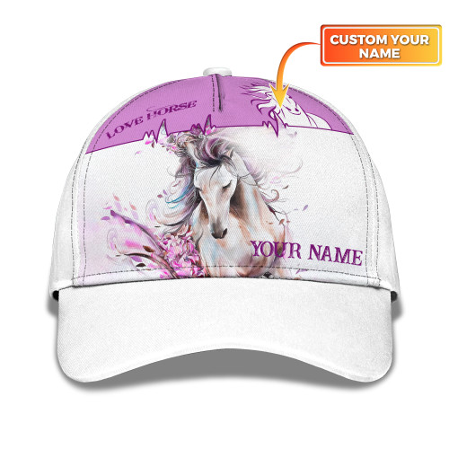 Animal Love Horse with Flowers Comfortable Custom Name Cap Graphic Design
