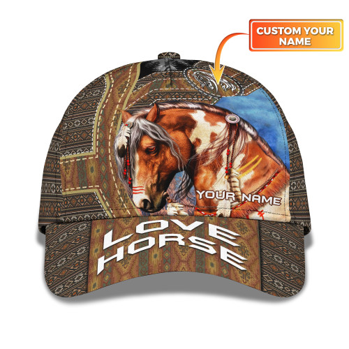 Animal Love Horse Native American with Tribal Pattern Printed Custom Name Hat