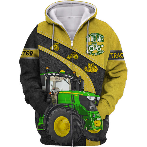 Funny Farmer - Never Underestimate An Old Man With A Tractor Hoodie, 3D Zipper Hoodie,...