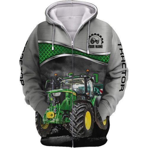 Grey & Green 3D Tractor Shirt Truck Driver Shirts Tractor Personalized Name 3D Shirt, Hoodie, 3D Zipper Hoodie,...