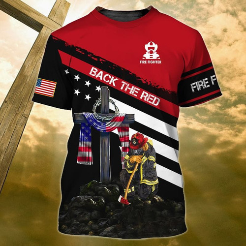 Firefighter American Eagle Flag Cross T-shirt