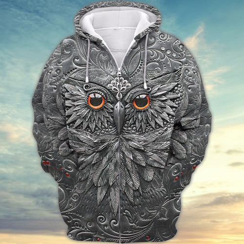 Owl Black Leather Style 3D Full Printed Hoodies Tshirt