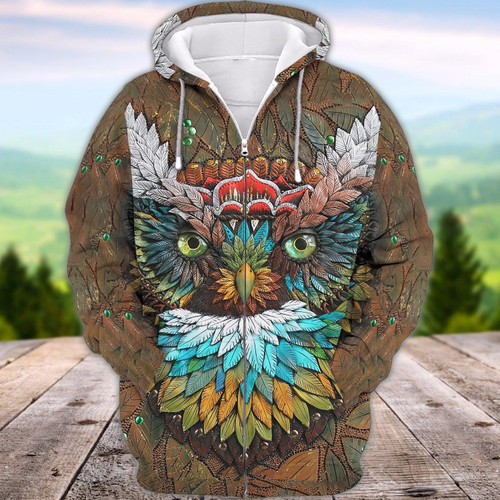 Owl Colorful Feathers 3D Full Printed Hoodies Tshirt