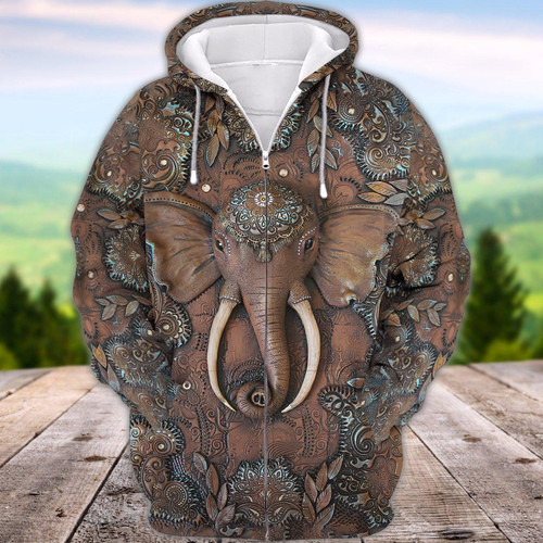 Elephant With Floral Pattern 3D Full Printed Hoodies Tshirt