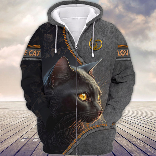 Black Cat With Leather Style 3D Full Printed Hoodies Tshirt