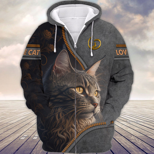Maine Coon Cat With Leather Style 3D Full Printed Hoodies Tshirt