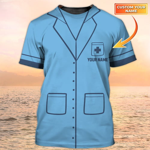Nurse Tshirt, Nursing Custom Shirts, Nurse Uniform, Nurse Personalized Name Cyan Blue
