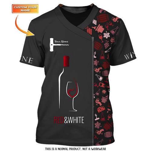Wine Pattern Tee Shirt Custom Wine Red & White Tshirt Gift For Wine Lovers