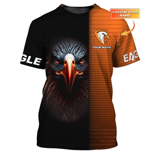 Eagle 3D Printed Tshirt Eagle Custom Tee Shirt Black & Orange