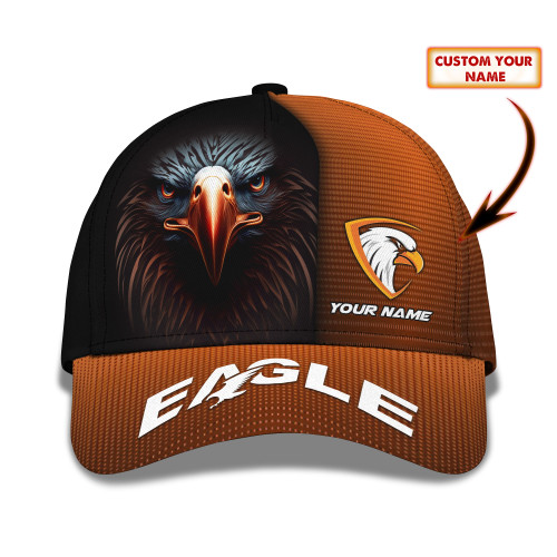 Eagle 3D Print Classic Cap Eagle Custom Name Baseball Cap Black & Orange