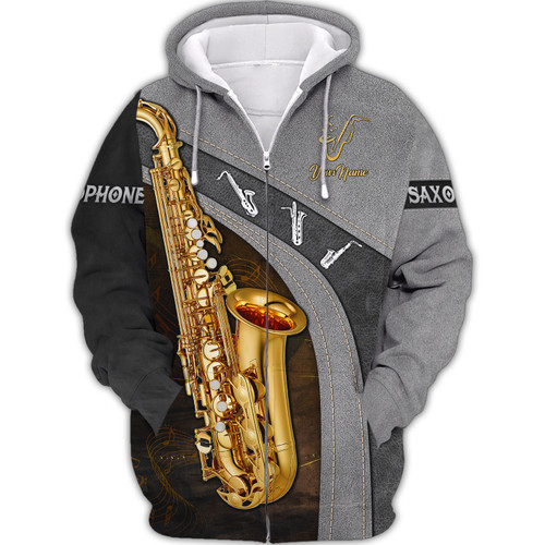 Saxophone Jazz Personalized Name 3D Zipper Hoodie, Saxophone 3D Hoodie Tshirt