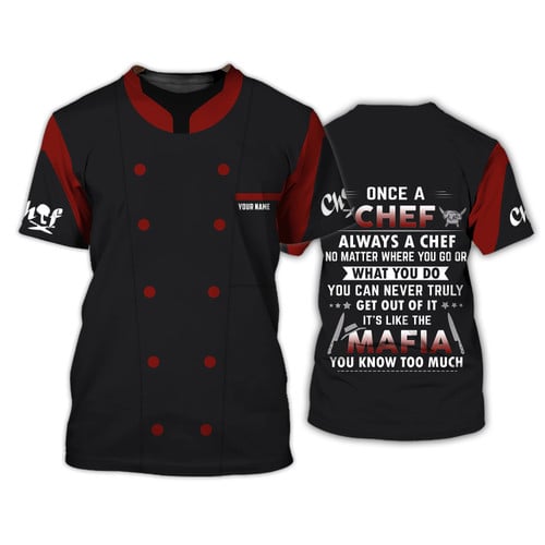 Mafia Chef Personalized Tee Shirt Chef Apparel Chef Wear Cook Shirts Chef Uniform Black & Red