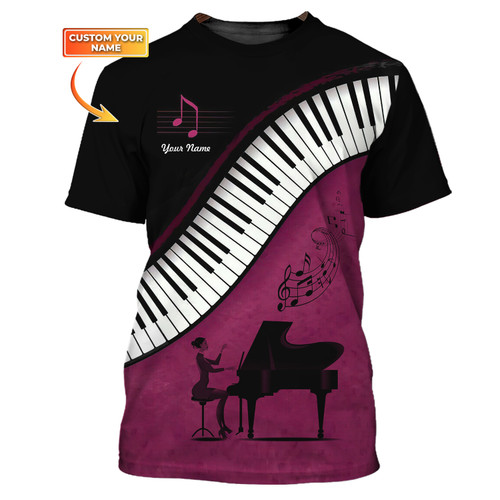 Piano Custom Tee Shirt Pianist 3D Tshirt Black Pink Gift For Women