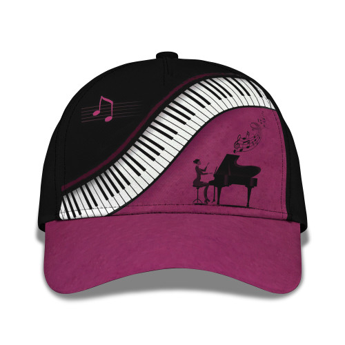 Piano Classic Cap Pianist 3D Baseball Cap Gift For Piano Lover Black Pink