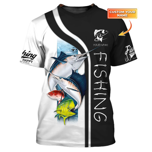 Fishing Custom Tee Shirt Fisher 3D Tshirt Fishing Make Me Happy Black & White