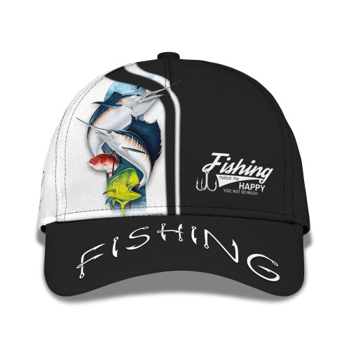 Fishing Custom Cap Fisher Personalized Name 3D Baseball Black & White