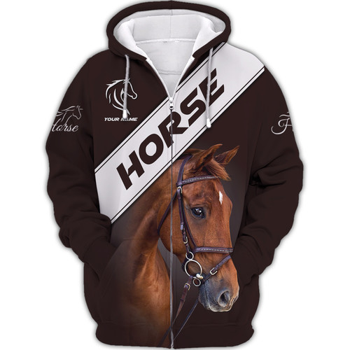 Brown Horse Shirt Horse Lover Custom 3D Zipper Hoodie