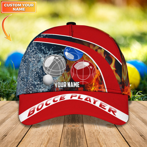 Bocce Cap Fire And Water Personalized Name 3D Bocce Ball Hat